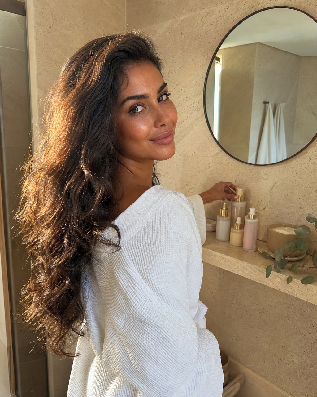 Prompt UGC Bathroom Shelfie - étagère skincare aesthetic, photo UGC IA